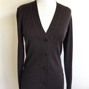 Tory Burch Fitted Wool Cardigan Brown